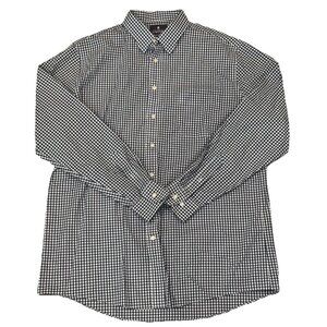 STAFFORD EASY CARE BROADCLOTH Mens Size 17 1/2 36/37 Navy Plaid Long Sleeve